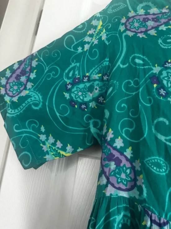 Vintage 90s Diane Von Furstenberg Teal Green Paisley Tie Back Dress S/M - Picture 3 of 6